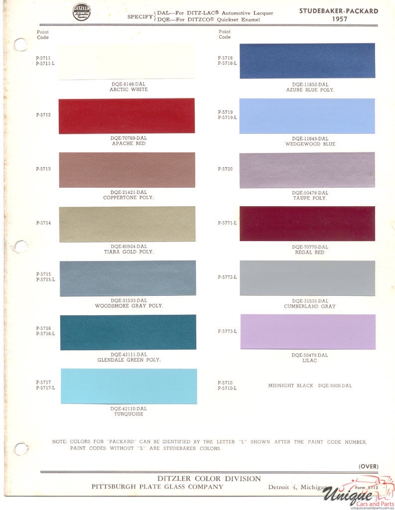 1957 Studebaker Paint Charts PPG 1